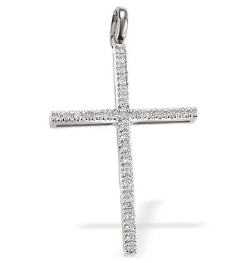 White Gold Diamond Cross & Chain (737)
