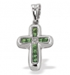 White Gold Diamond Emerald Cross & Chain