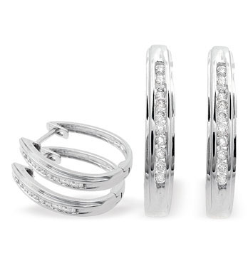 White Gold Diamond Hoop Earrings (902)