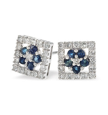 White Gold Diamond Sapphire Earrings (690)