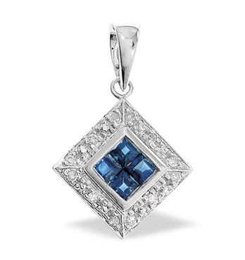 White Gold Diamond Sapphire Pendant & Chain (263)