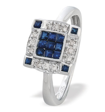 White Gold Diamond Sapphire Ring (287)