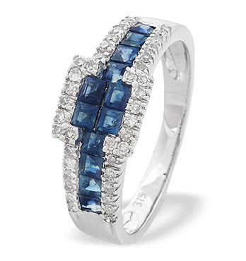 White Gold Diamond Sapphire Ring (346)