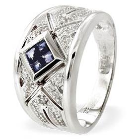 White Gold Diamond Sapphire Ring (531)