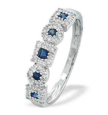 White Gold Diamond Sapphire Ring (656)