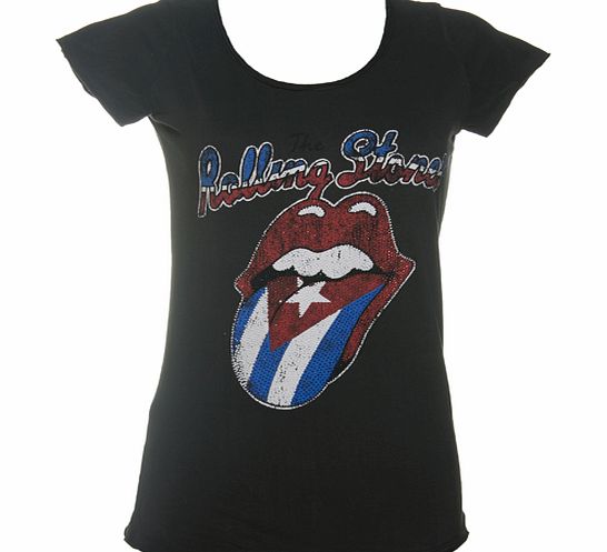 Amplified Clothing Ladies Charcoal Rolling Stones Diamante Cuba