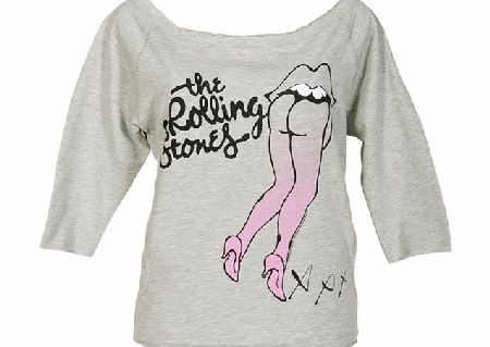 Amplified Clothing Ladies Grey Rolling Stones Legs Slash Neck