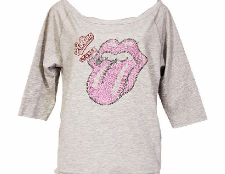 Amplified Clothing Ladies Pink Diamante Rolling Stones Tongue Slash