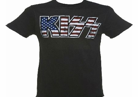 Mens Charcoal Kiss US Flag Logo T-Shirt from