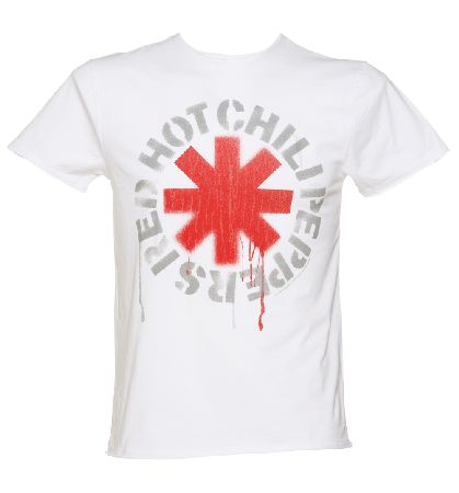 Amplified Mens White Dripping Red Hot Chili Peppers