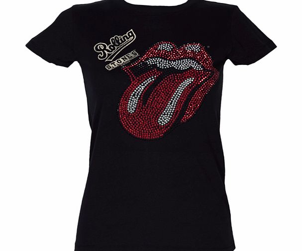 Amplified Vintage Ladies Black Rolling Stones Diamante T-Shirt