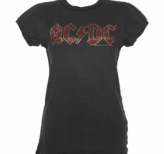 Amplified Vintage Ladies Diamante AC/DC Logo Charcoal T-Shirt from
