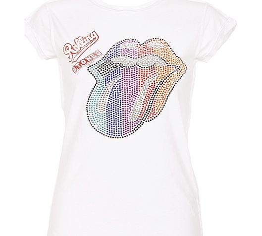 Amplified Vintage Ladies Diamante Rolling Stones Rainbow Tongue