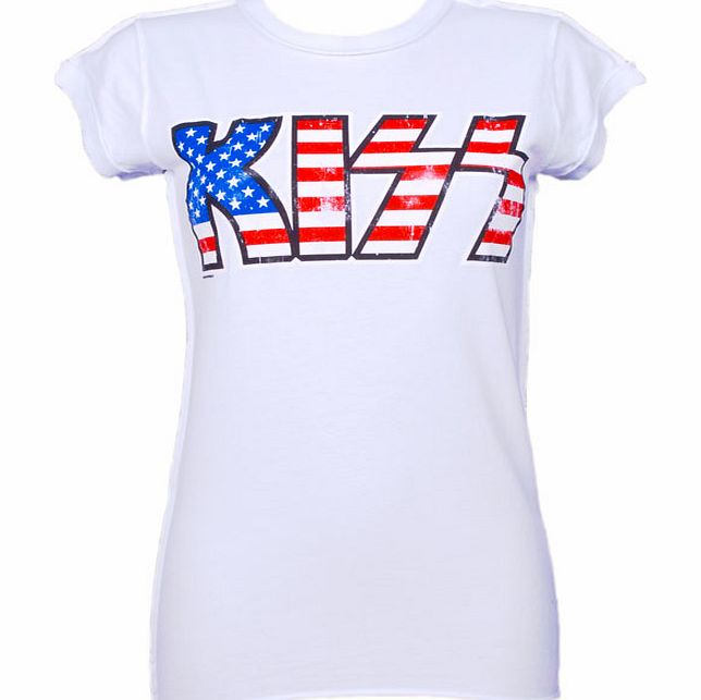 Amplified Vintage Ladies Kiss US Logo White T-Shirt from Amplified