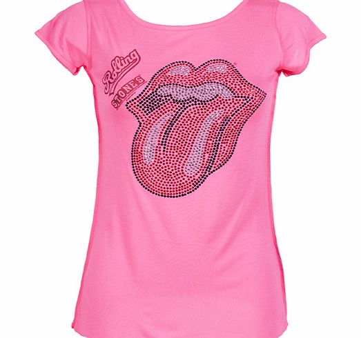 Amplified Vintage Ladies Rolling Stones Diamante Pink Longer