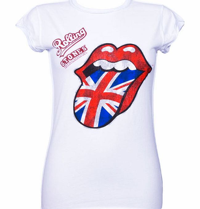 Amplified Vintage Ladies Rolling Stones UK Flag Tongue White