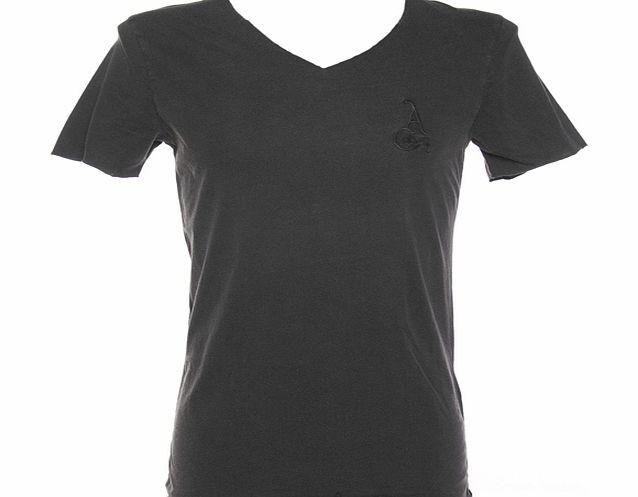 Amplified Vintage Mens Charcoal Raw Edge V Neck T-Shirt from
