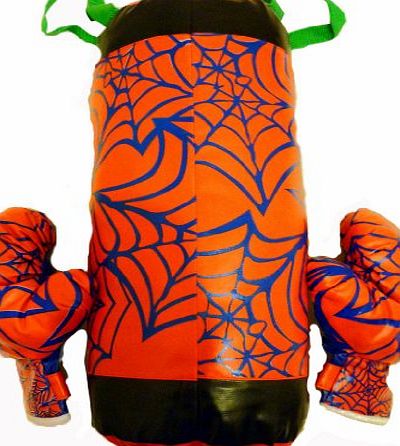 AMS SPIDER MAN DESIGN PUNCHING BAG WITH GLOVES FOR KIDS AGE PLUS 3 (Red)