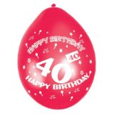 Amscan 40th Birthday Party Balloons, Pack 10, Neck Up, Air Fill