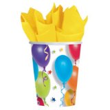 Amscan 8 Paper Cups 266ml - Balloons and Stars