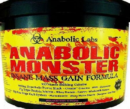 Anabolic Labs Anabolic Monster Mass Gain Protein Powder Shake with Added Creatine Glutamine HMB 4Kg Strawberry Sundae