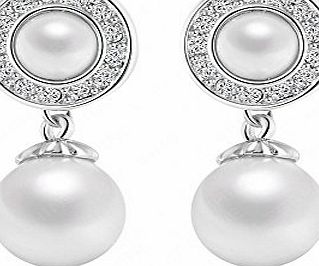 AnazoZ Fashion Jewelry 18K Gold Plated Retro Pearl Earrings Platinum Plate SWA Element Austrian Crystal Stud Earring 11x25mm Color Silver