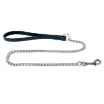 Ancol Chain Lead With Leather Handle 32 Black
