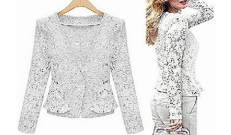 ANDI ROSE Fashion Ladies Women Long Sleeve Lace Casual Cropped Tops Blazer Jacket Coat Outerwear (M, White)