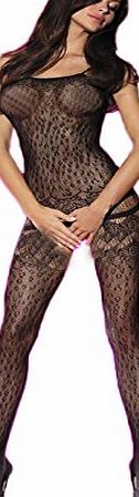ANDI ROSE Sexy Lingerie Lace Mesh Sheer Crotchless Body Stockings Black (Black 2)