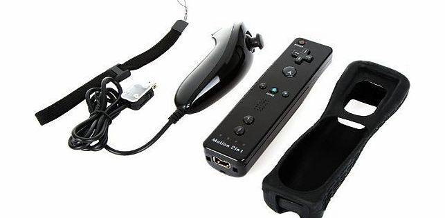 Andoer Wired Nunchuck and Remote Controller with Motion Plus for Nintendo Wii With Retail Package White (Black)
