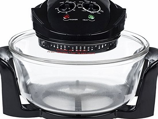 12 LTR Black Premium Halogen Oven Cooker + Easily Replaceable Spare Bulb + 2 YEAR WARRANTY + 128 Page Recipe Book - Complete With Extender Ring (Up to 17 Litres) Lid Holder, Baking Tray,