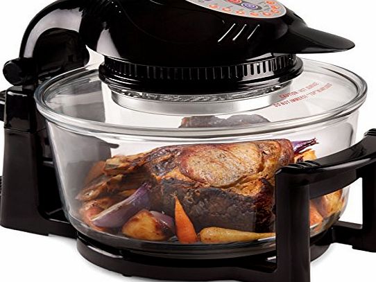 12 LTR Premium Black Digital Halogen Oven Cooker With Hinged Lid + Easily Replaceable Spare Bulb + 2 YEAR WARRANTY + 128 page Recipe Book - Complete with Extender Ring (Up to 17 Litres),