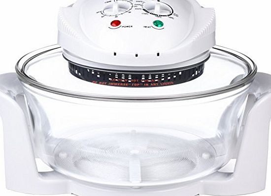 12 LTR Premium Halogen Oven Cooker + Easily Replaceable Spare Bulb + 2 YEAR WARRANTY + 128 page Recipe Book - Complete with Extender Ring (Up to 17 Litres) Lid Holder, Baking Tray, Steame