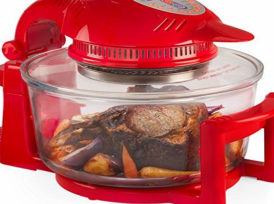 12 LTR Premium Red Digital Halogen Oven Cooker With Hinged Lid + Easily Replaceable Spare Bulb + 2 YEAR WARRANTY + 128 page Recipe Book - Complete with Extender Ring (Up to 17 Litres), Ca