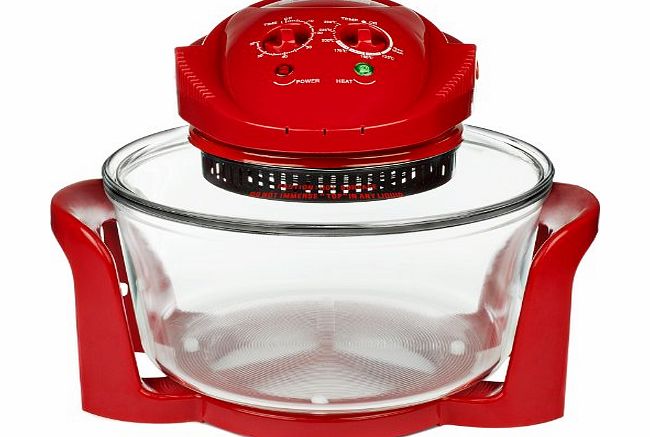 12 LTR Red Premium Halogen Oven Cooker + Easily Replaceable Spare Bulb + 2 YEAR WARRANTY + 128 page Recipe Book - Complete with Extender Ring (Up to 17 Litres) Lid Holder, Baking Tray, St