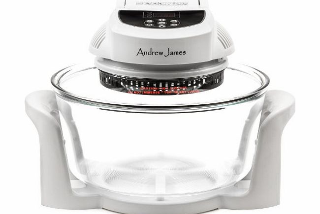 Andrew James 12 LTR White Premium Digital Halogen Oven Cooker   Easily Replaceable Spare Bulb   2 YEAR WARRANTY   128 Page Recipe Book - Complete With Extender Ring (Up to 17 Litres) Lid Holder, Bakin