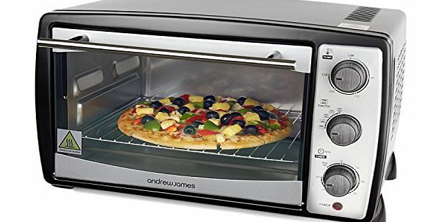 Andrew James 20 Litre Black Convection Mini Oven And Grill 1500 Watts, Includes 2 Year Warranty And 5 Different C