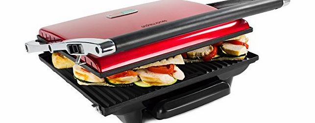 2000W Red Panini Sandwich Press - Also Can Be Used As A Griddle / Grill - Includes 2 Year Warranty