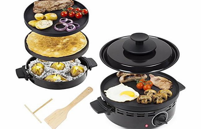 3 in 1 Electric Multifunctional Roaster With Roasting Grilling And Crepe Attachments Ideal for Caravans, Camping, Outdoor And Indoor Cooking