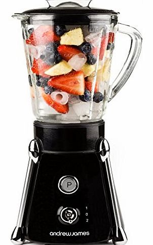 Andrew James Black Retro Style Premium Glass Jug Blender With Pulse Function And Ice Crushing Capability