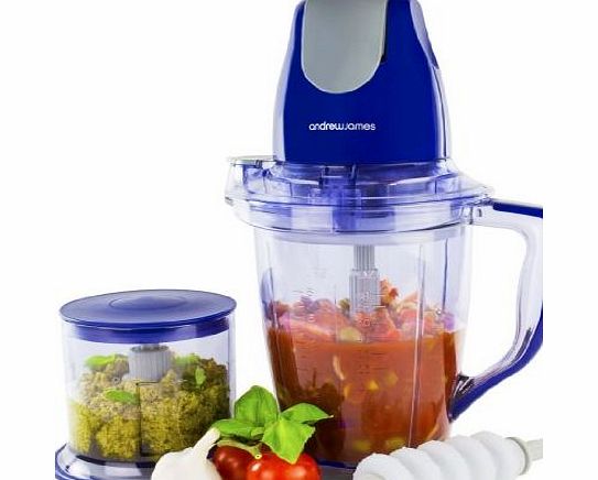Blue 3 In 1 Food Processor, Blender And Chopper With Garlic Peeler Attachment And Two Interchangeable 500ml And 1500ml Cups 400 Watt