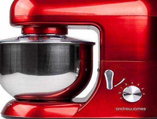 Andrew James Electric Food Stand Mixer In Stunning Red, Includes 2 Year Warranty, Splash Guard, 5.2 Litre Bowl, Spatula And 128 Page Food Mixer Cookbook