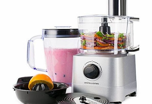 Silver Food Processor With 1.8L Blender Jug With Shredding, Slicing And French Fry Blades And Citrus Juicer Attachment