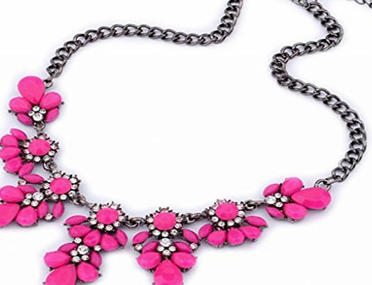 Andyshi Women Chunky Clear Crystal Resin Flower Fashion Collar Statement Necklace Pink