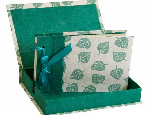 Photo Album Handmade (Boxed) - Lokta Paper with Green leaf screen printing