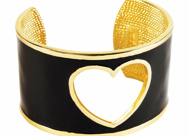 Ladies Black Cut Out Heart Enamel Cuff from