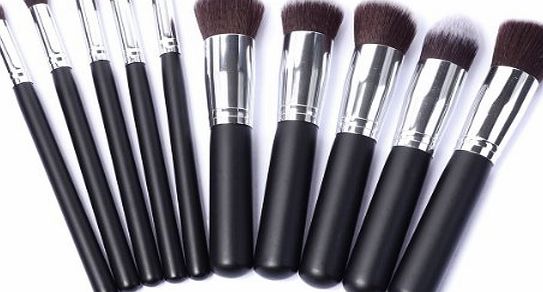 Annengjin Professional Makeup Brushes Brush Cosmetic Set Make up Brushes Eyeshadow Eyebrow Shadow Powder Cosmetics Tools Kit (10pcs Black Handle   Silver Tube)