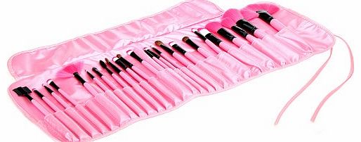 24pcs Professional Makeup Brush Set Cosmetic Brush Kit Makeup Tool with Roll up Leather Bag (Pink)