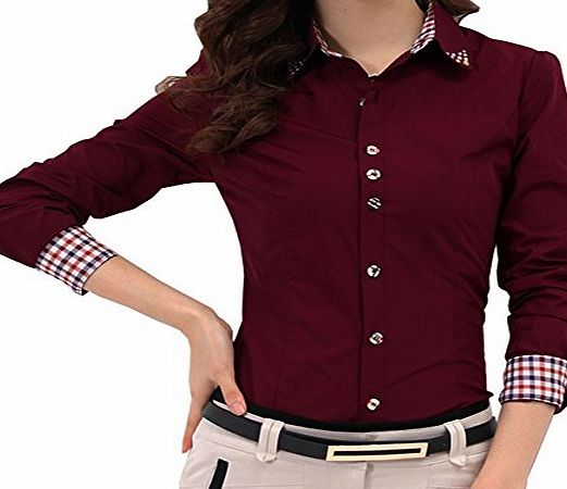 Anself Long sleeve Shirt New Fashion Women OL Shirt Long Sleeve Turn-down Collar Button Blouse Tops Burgundy