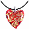 Passione - Red- Gold and Black Murano Glass Heart Pendant